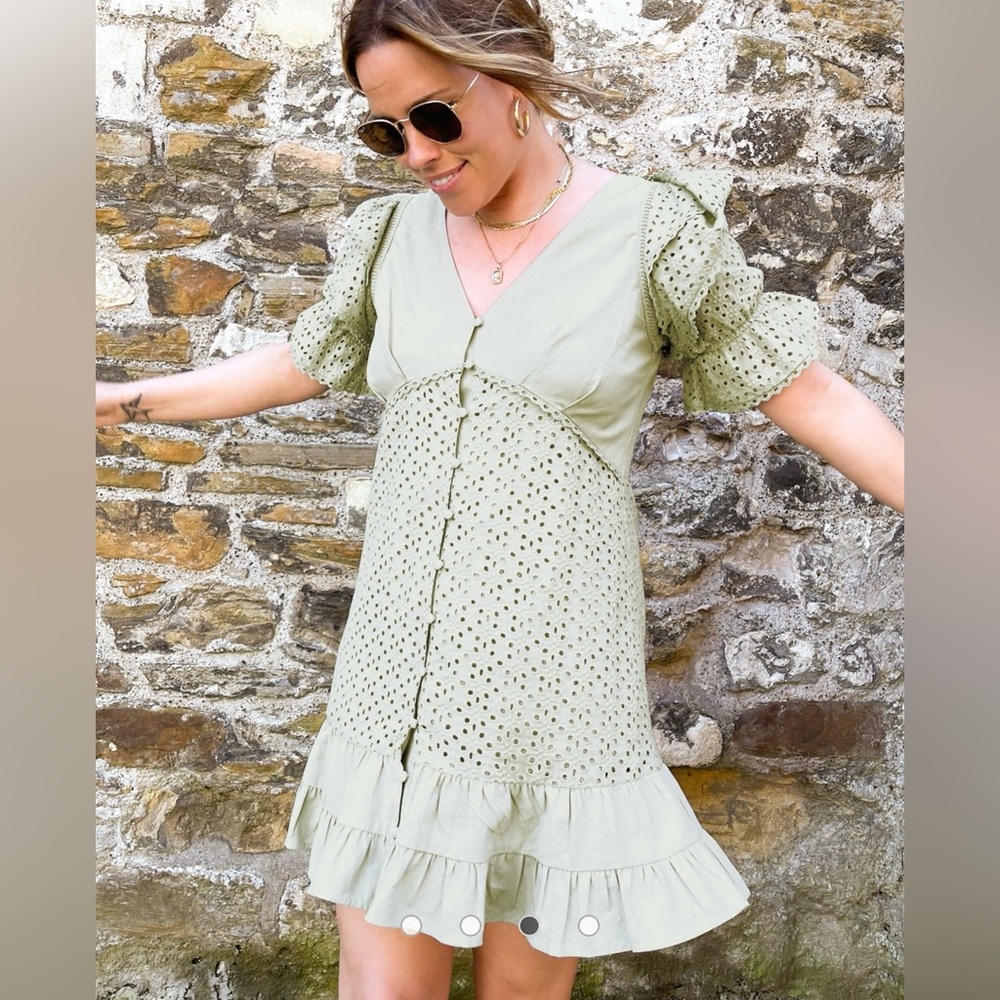 Elegant Green Eyelet Dress